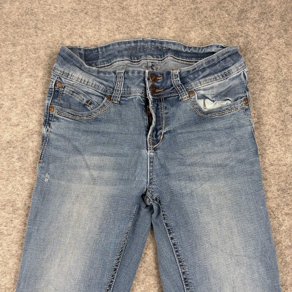 Y2K WallFlower Jeans Womens 5 Bootcut Blue Distressed Frayed Hem Low Rise Denim